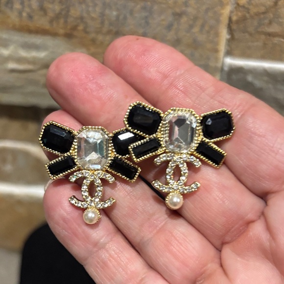 Gold and Black Crystal CC Earrings - Picture 2 of 4